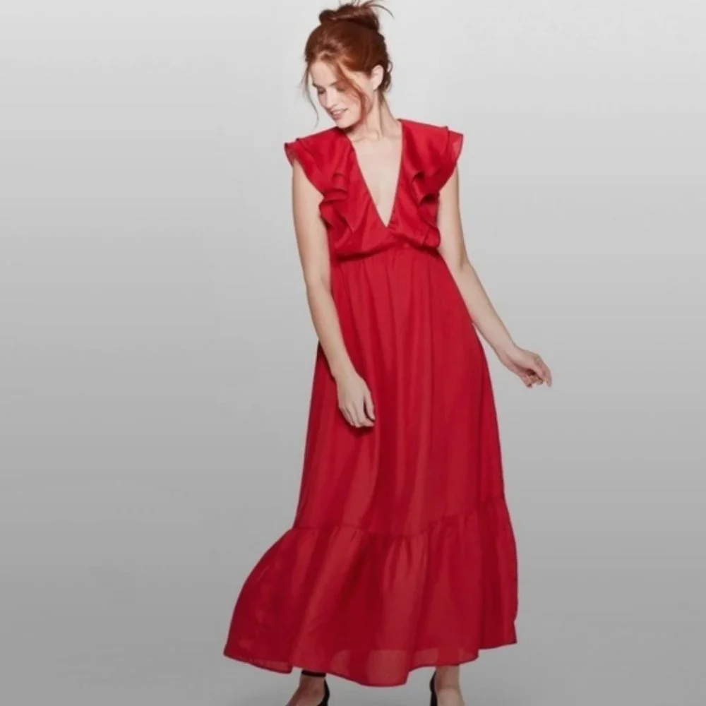 Red Ruffle Dress - Picture 2 of 9